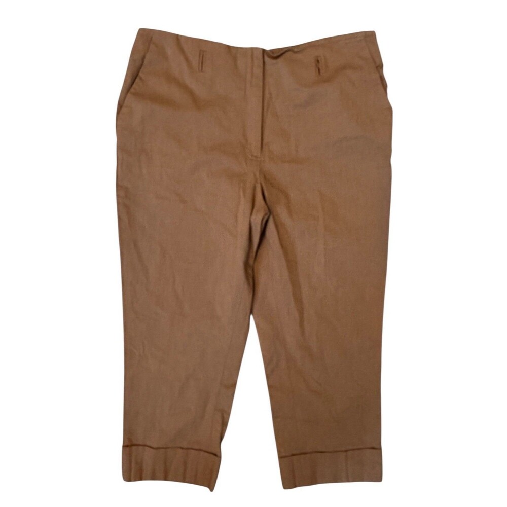 Anne Klein Khaki Stretch Dress Pants Size 14 Cropped Capri 22" Inseam